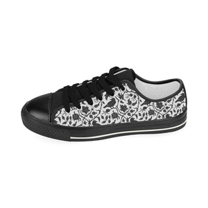 Crow dark floral pattern Women's Low Top Canvas Shoes Black