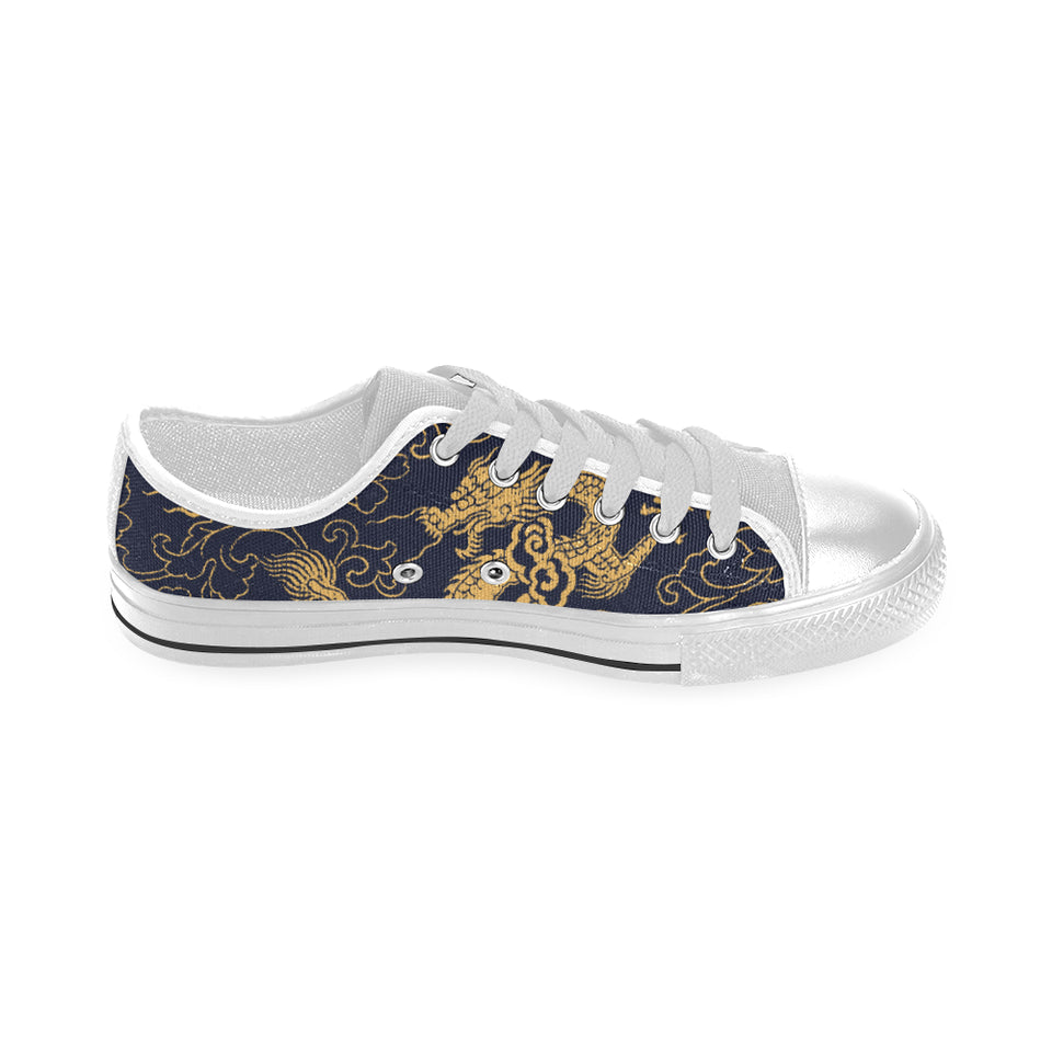 Gold dragon pattern Men's Low Top Shoes White