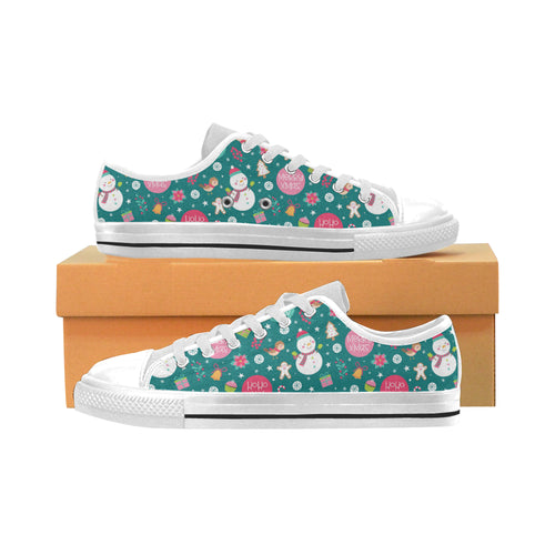 Snowman bird decorative elements christmas pattern Men's Low Top Shoes White
