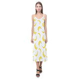 Banana pattern V-Neck Open Fork Long Dress