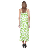Lime design pattern V-Neck Open Fork Long Dress
