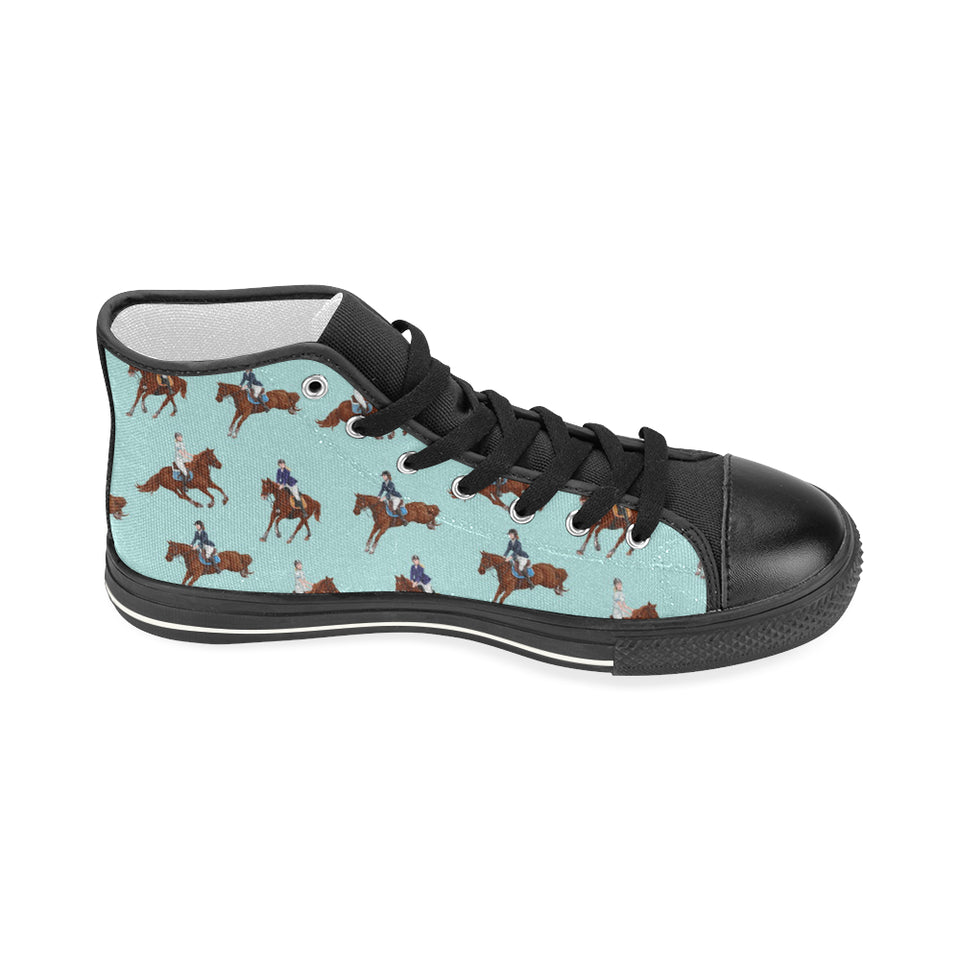 Horses running horses rider pattern Women's High Top Canvas Shoes Black