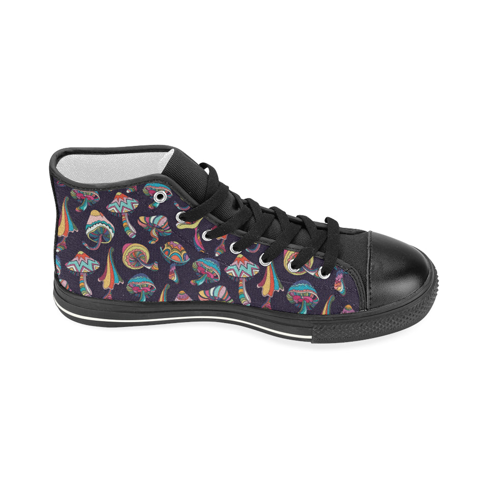 Colorful mushroom pattern Women's High Top Canvas Shoes Black