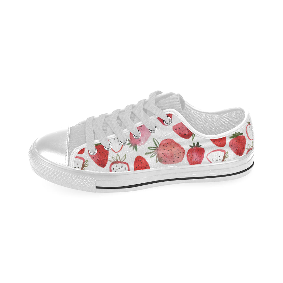 watercolor hand drawn beautiful strawberry pattern Men's Low Top Shoes White