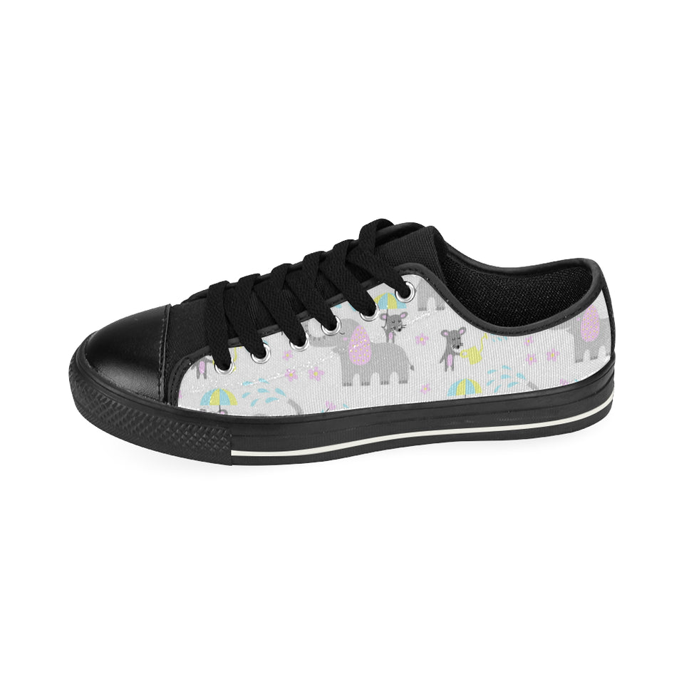 Cute elephant mouse pattern Men's Low Top Canvas Shoes Black