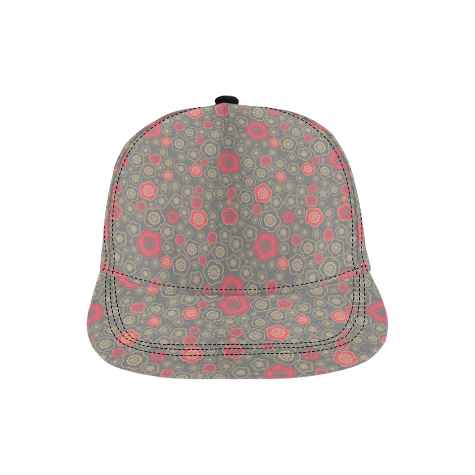 Red gold Sakura cherry blossom gray background All Over Print Snapback Cap