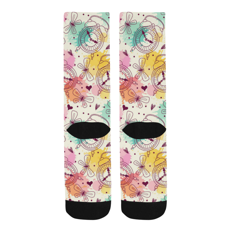 Clock butterfly pattern Crew Socks