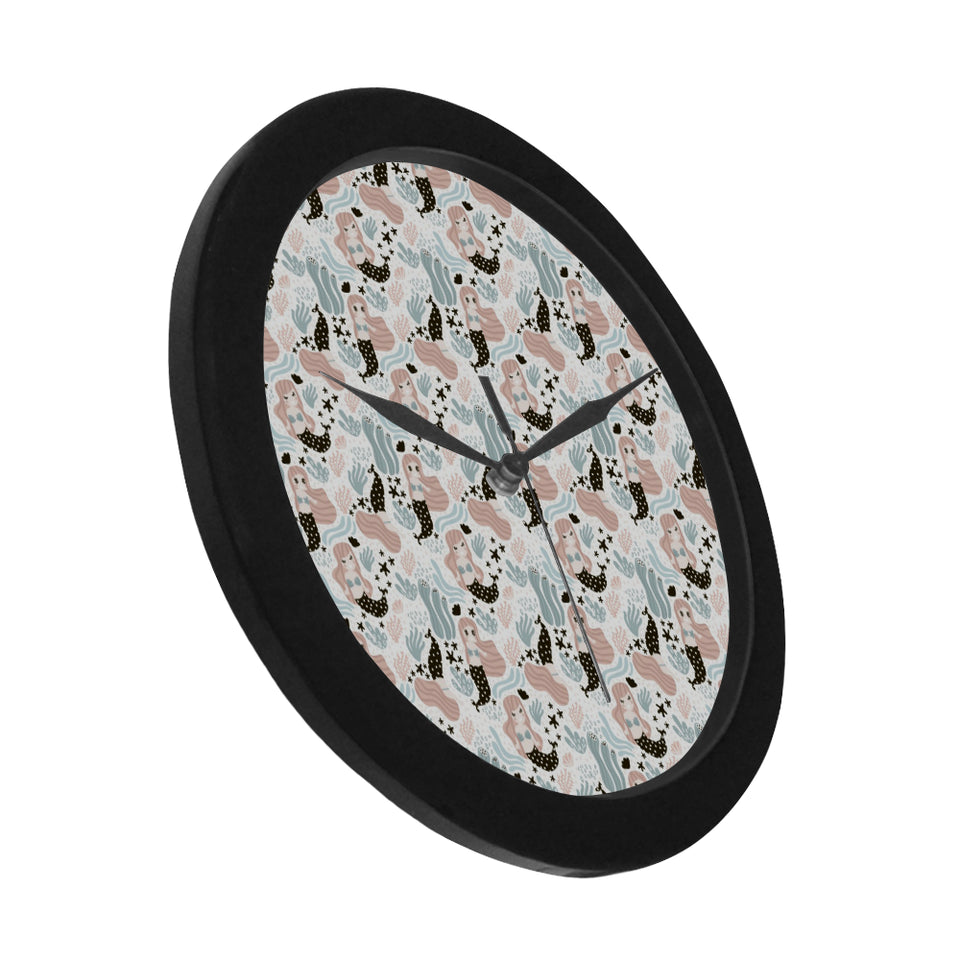 cute mermaid pattern Elegant Black Wall Clock