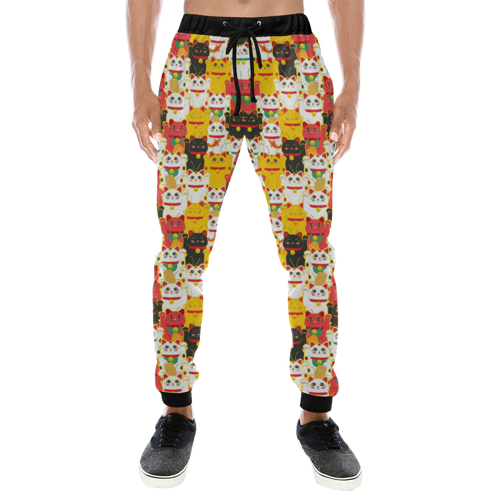 Colorful Maneki neko cat pattern Unisex Casual Sweatpants