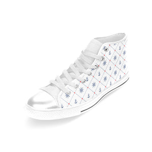 Anchor rudder nautical design pattern Women's High Top Canvas Shoes White