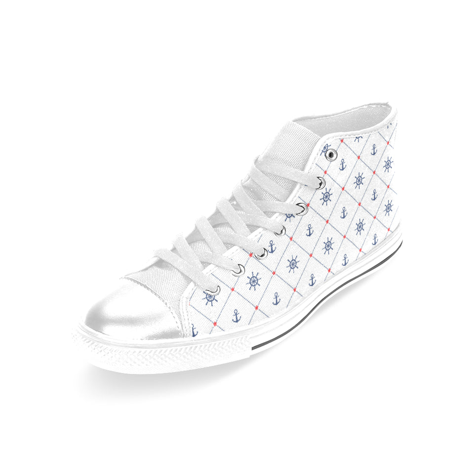 Anchor rudder nautical design pattern Women's High Top Canvas Shoes White