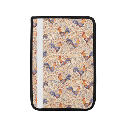 Cute rooster chicken cock floral ornament backgrou Car Seat Belt Cover