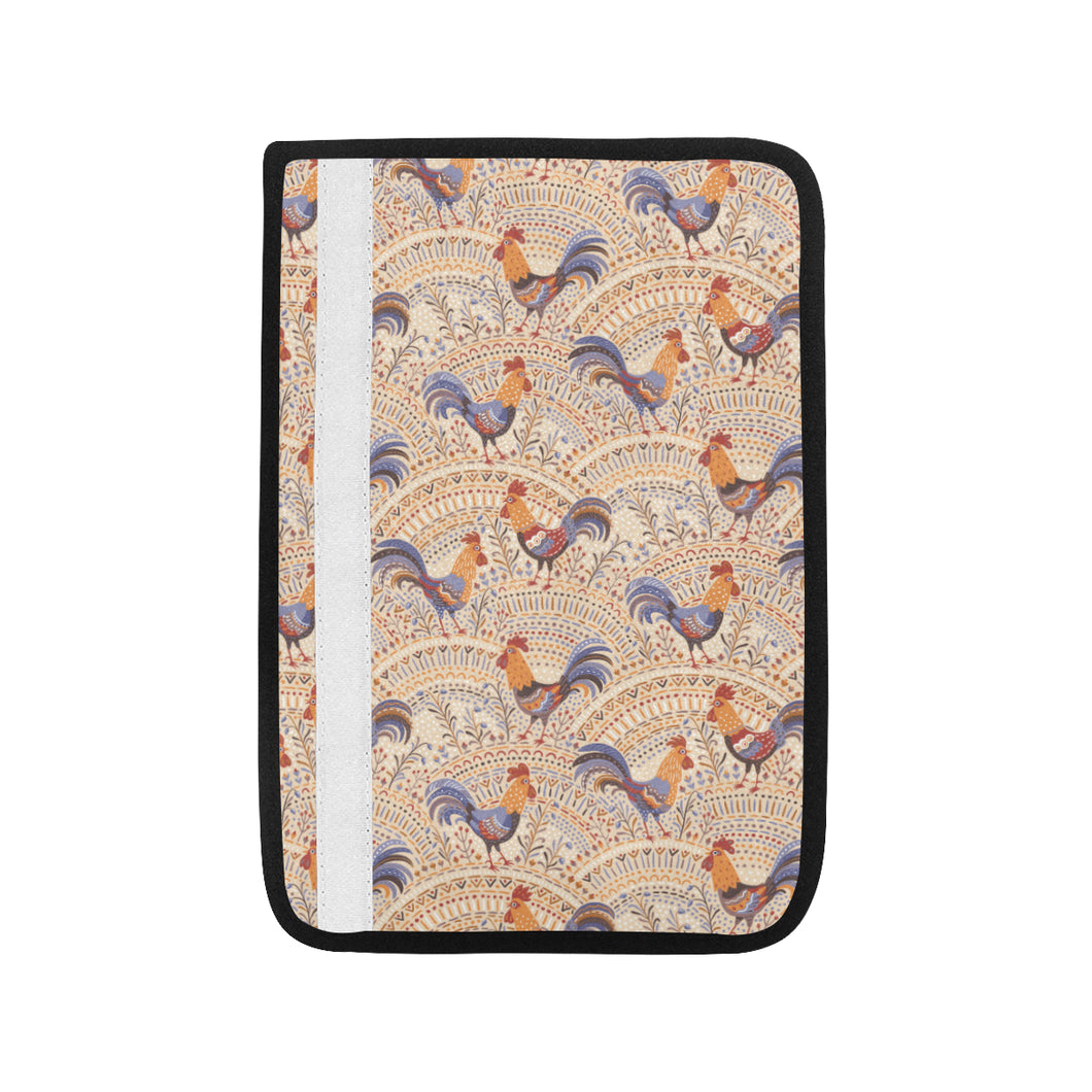 Cute rooster chicken cock floral ornament backgrou Car Seat Belt Cover