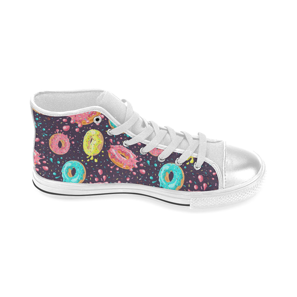 Colorful donut glaze pattern Women's High Top Canvas Shoes White