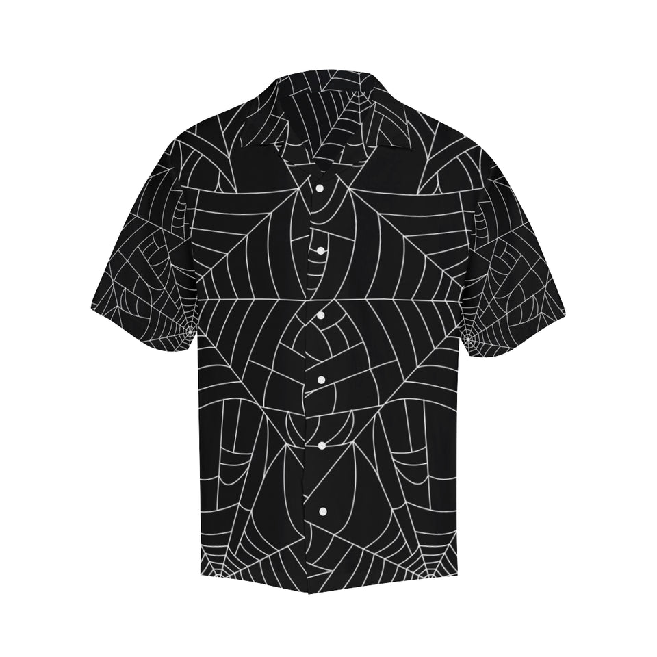 Spider web pattern Black background white cobweb Men's All Over Print Hawaiian Shirt