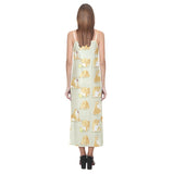 Cute fat shiba inu dog pattern V-Neck Open Fork Long Dress