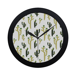 Cute cactus pattern Elegant Black Wall Clock
