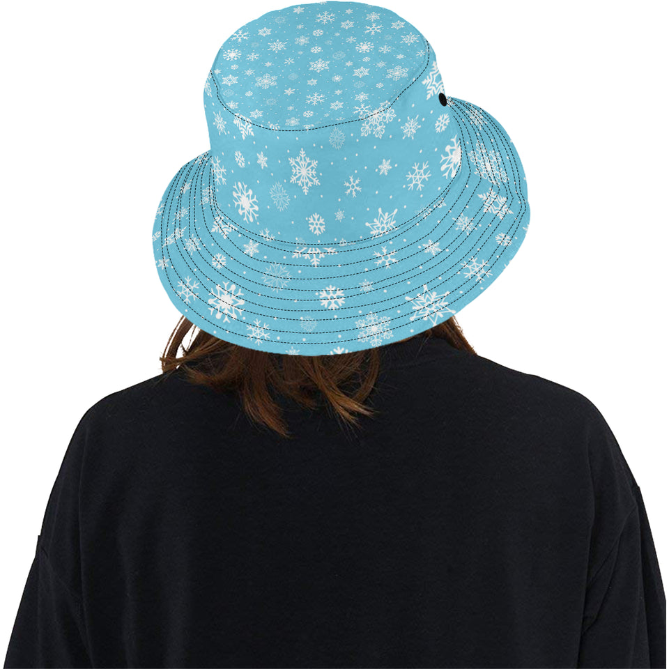 Snowflake pattern blue background Unisex Bucket Hat