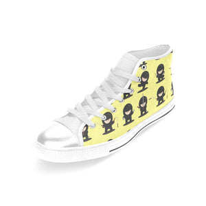 Cute ninja yellow background Women's High Top Canvas Shoes White