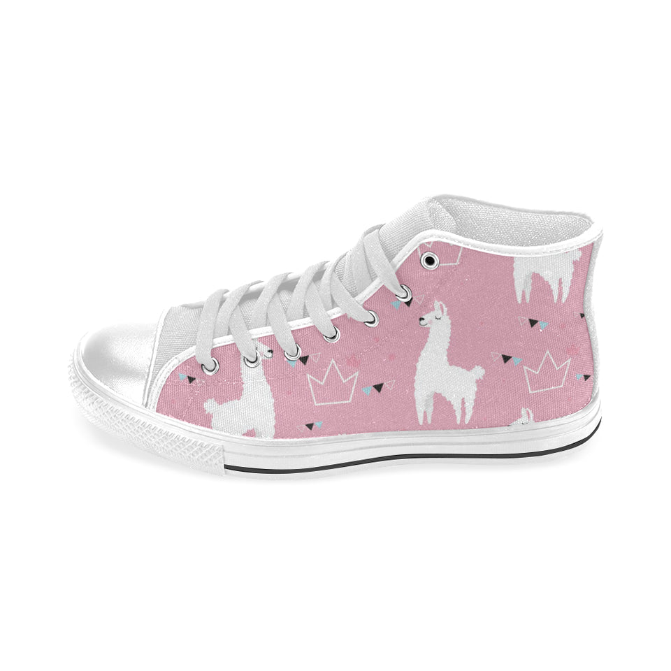 Llama Alpaca pink background Men's High Top Canvas Shoes White