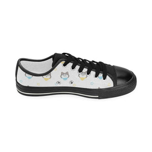 Cute Siberian Husky pattern Kids' Boys' Girls' Low Top Canvas Shoes Black