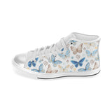 blue butterfly pattern Women's High Top Canvas Shoes White