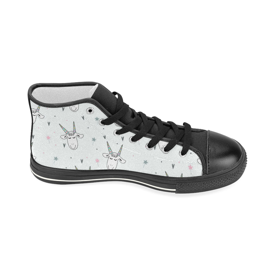 Cute goat design pattern Women's High Top Canvas Shoes Black