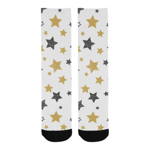 hand drawn gold black star pattern Crew Socks