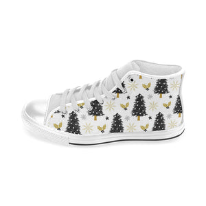 Christmas tree holly snow star pattern Men's High Top Canvas Shoes White