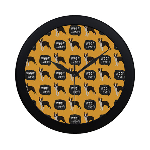 Boston terrier design pattern Elegant Black Wall Clock