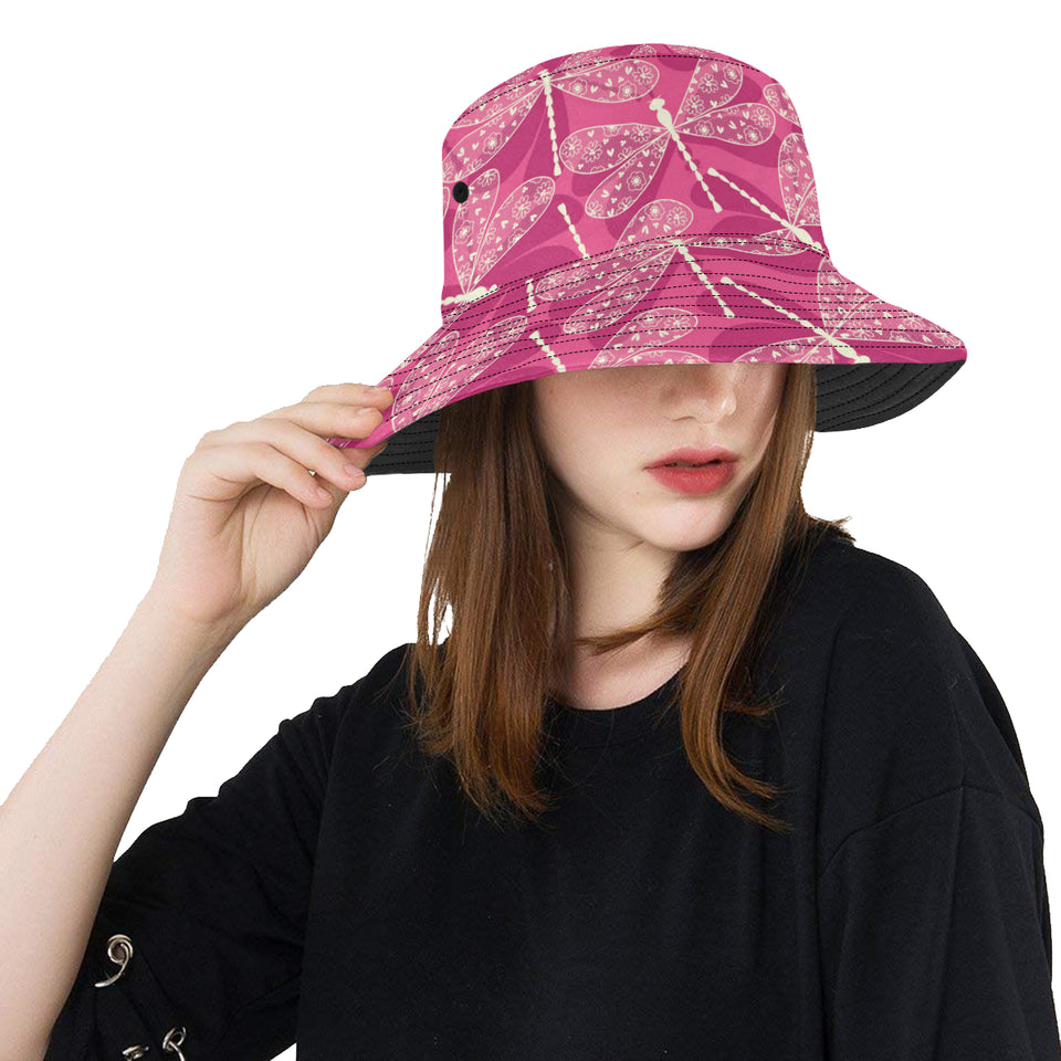 Beautiful dragonfly pink background Unisex Bucket Hat