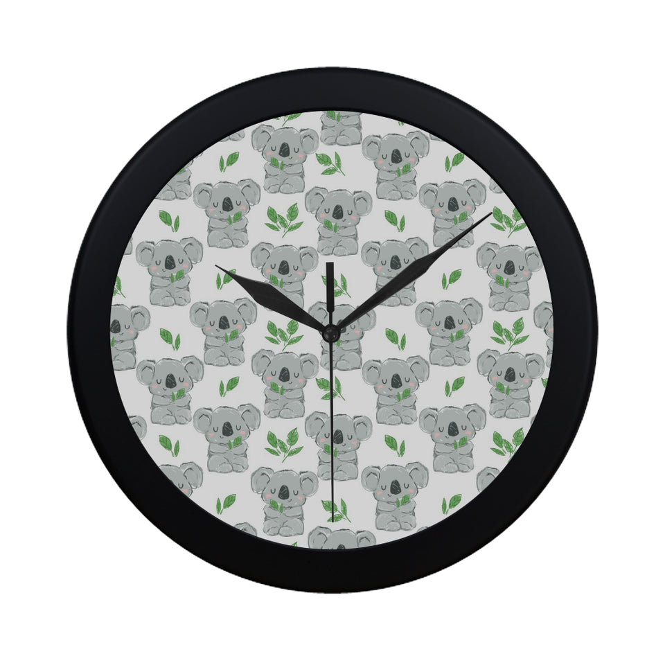Hand drawn Koala leaves pattern Elegant Black Wall Clock