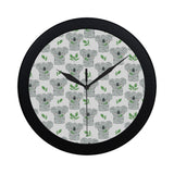 Hand drawn Koala leaves pattern Elegant Black Wall Clock