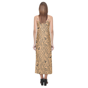 Bengal tigers pattern V-Neck Open Fork Long Dress