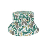 Cute sloths tropical palm leaves white background Unisex Bucket Hat