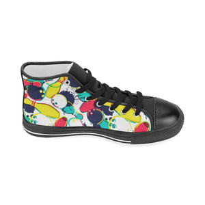 watercolor bowling ball pins Women's High Top Canvas Shoes Black