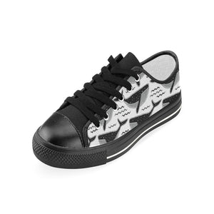 Black whale pattern Kids' Boys' Girls' Low Top Canvas Shoes Black