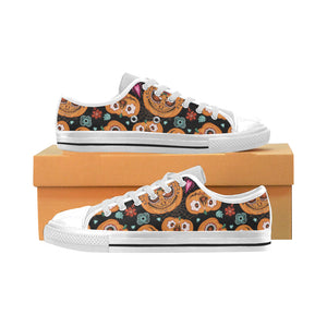 Pumpkin flowers spiderweb Halloween theme Men's Low Top Shoes White
