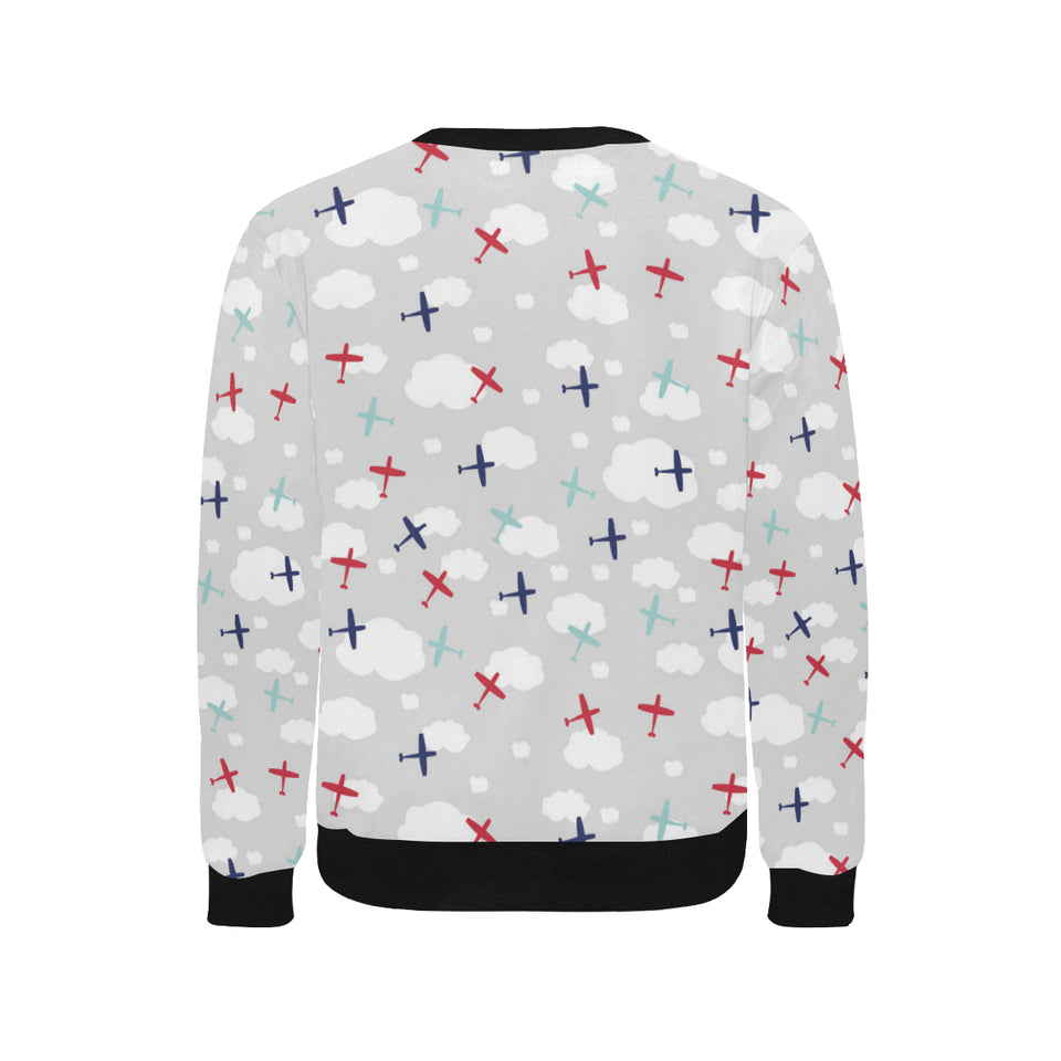 Airplane cloud grey background Men's Crew Neck Sweatshirt