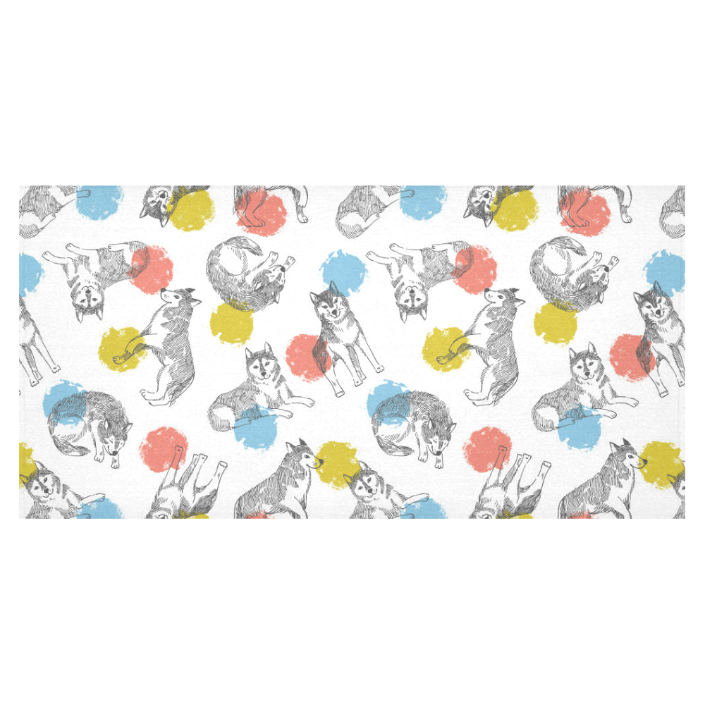 Siberian husky and colorful circle pattern Tablecloth