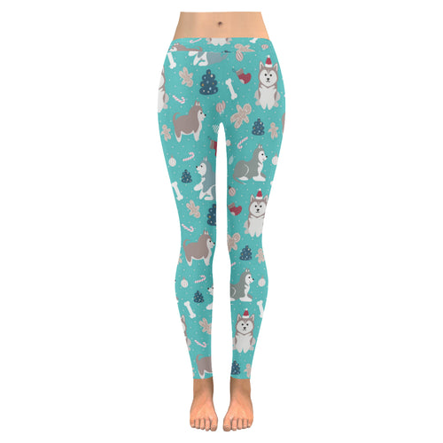 Christmas cute siberian husky puppie pattern Women's Legging Fulfilled In US
