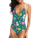 Snowman bird decorative elements christmas pattern Women's One-Piece Swimsuit