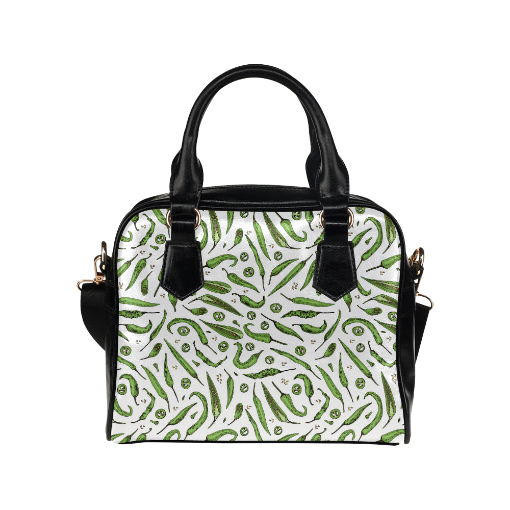 Hand drawn sketch style green Chili peppers patter Shoulder Handbag