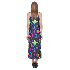 Colorful halloween background V-Neck Open Fork Long Dress