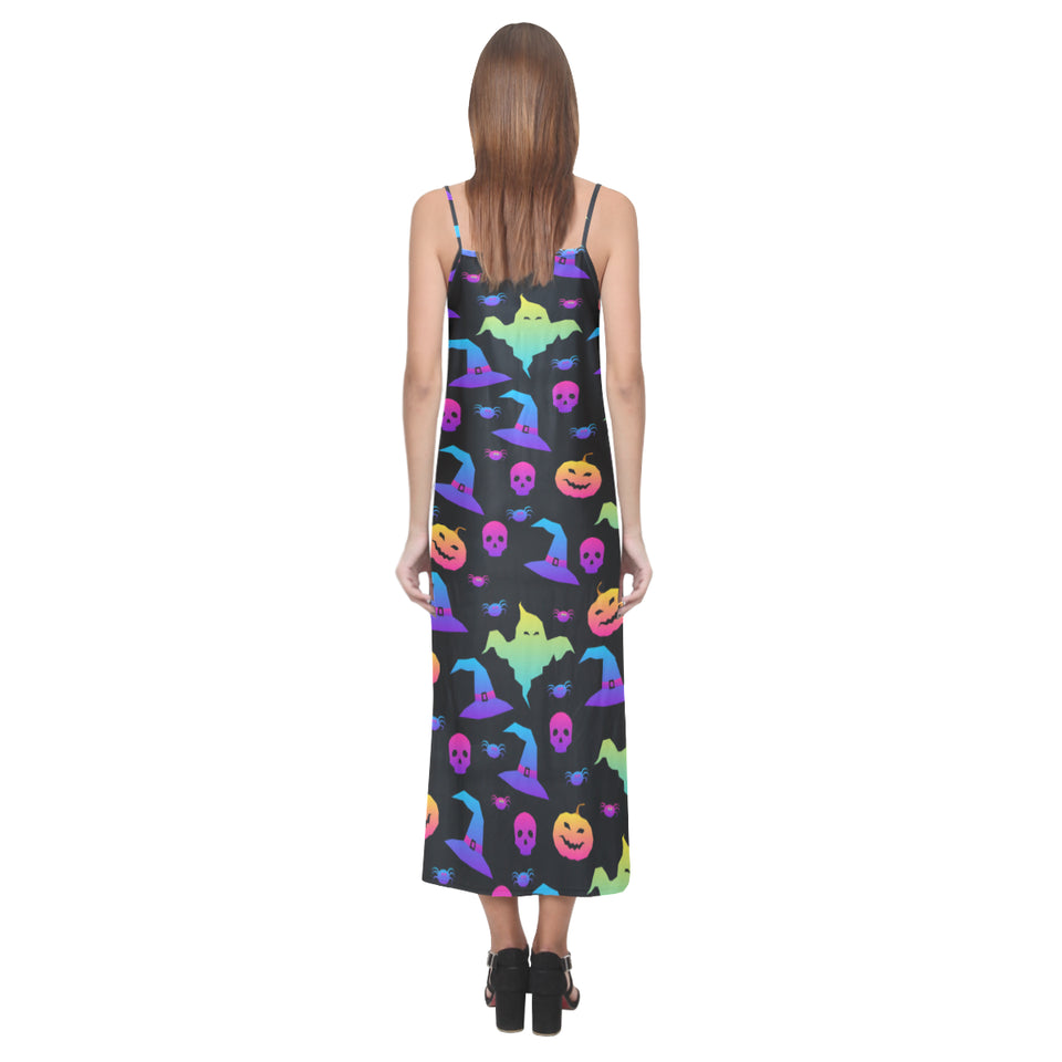 Colorful halloween background V-Neck Open Fork Long Dress