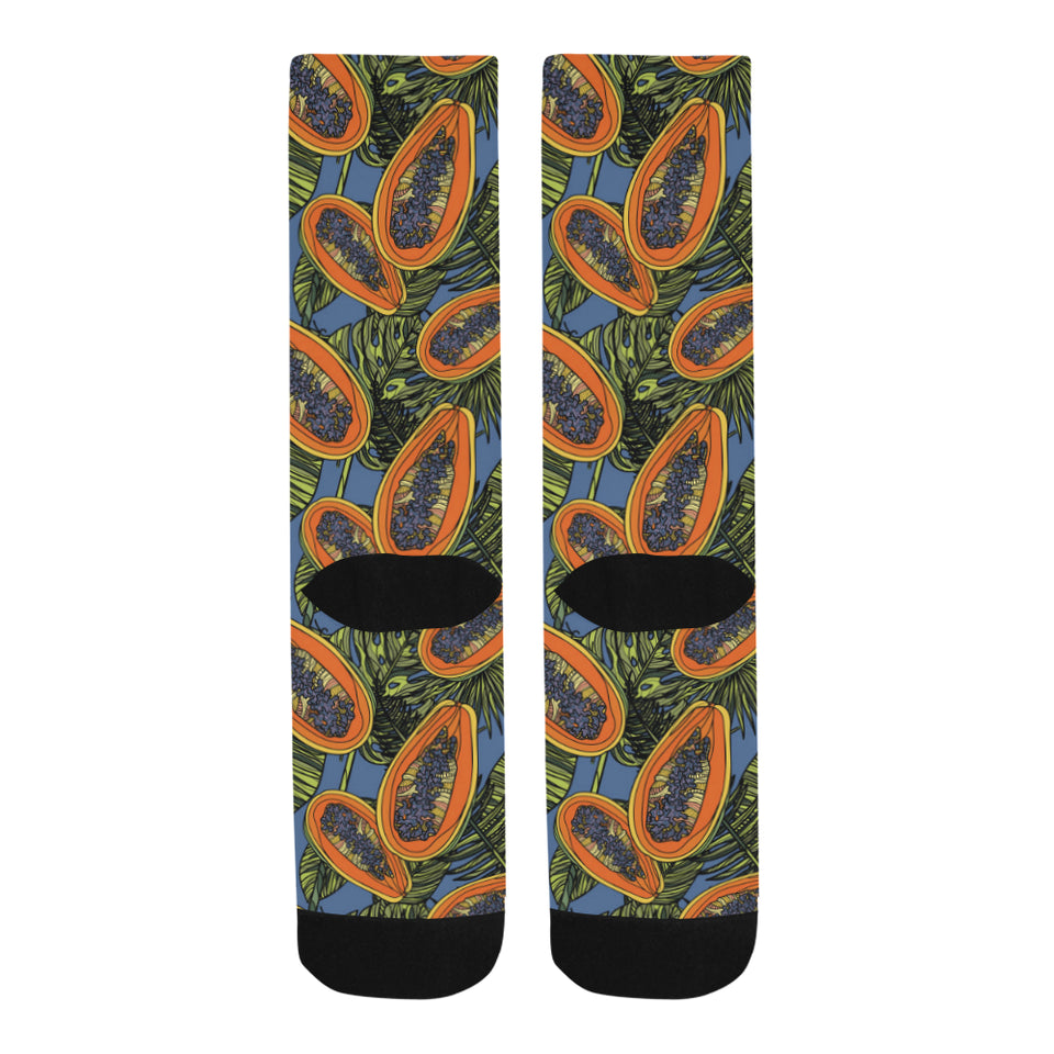 Colorful papaya tropical leaves Crew Socks