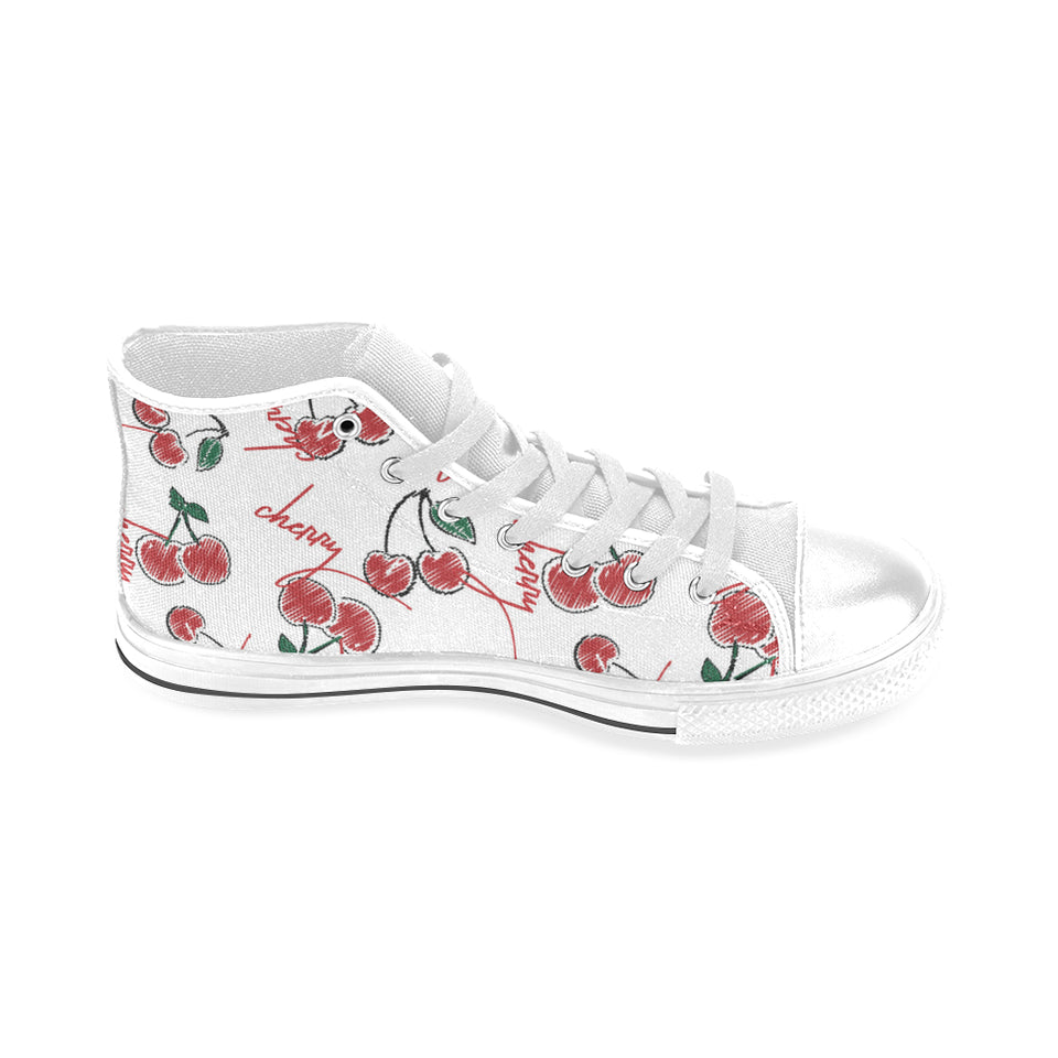 Hand drawn cherry pattern Men's High Top Canvas Shoes White