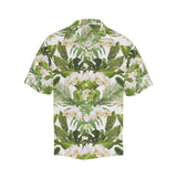 White orchid flower tropical leaves pattern Men's All Over Print Hawaiian Shirt