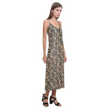 Coffee bean on brown background V-Neck Open Fork Long Dress