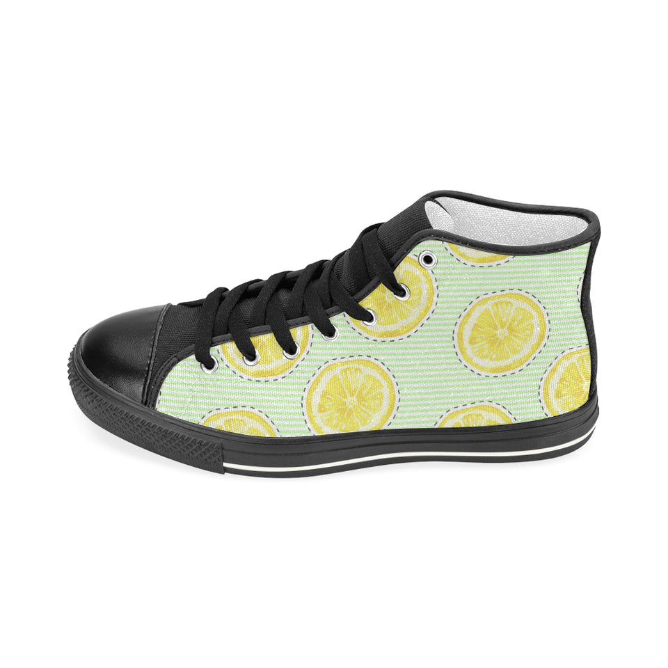 slice of lemon pattern Women's High Top Canvas Shoes Black
